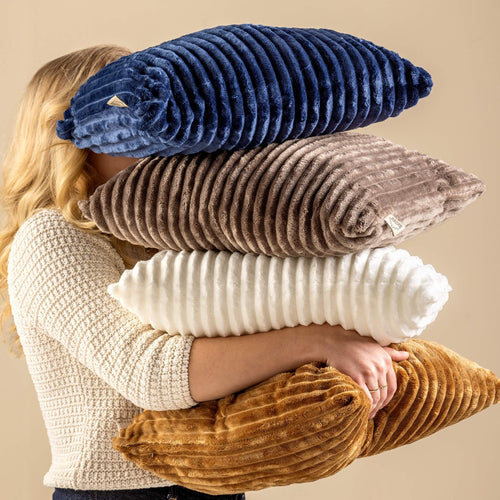 MART - sierkussen 45x45 cm - zacht ribfluweel - corduroy - Driftwood - taupe