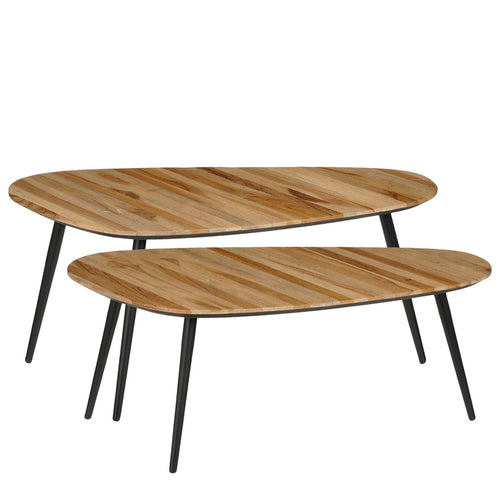 Mica Decorations Jailey Bijzettafel - Set van 2 - L84 x B39 x H39 cm - Gerecycled Hout - Bruin