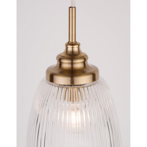 Merano Estevan 13 cm bol hangende plafondlamp satijn goud metaal helder glas LED E14