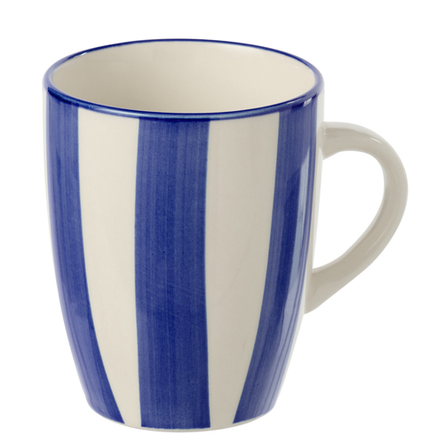 J-Line mok Gestreept - keramiek - blauw/wit - 6 stuks