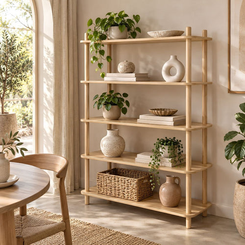 Mica Decorations Jeff Boekenplank Lichtbruin - Open Plankenkast van Hout met Modern Ontwerp - Stijlvolle Kast voor Boeken, Planten en Woonaccessoires