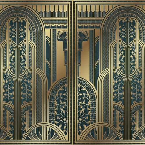 Sanders & Sanders fotobehang art deco bogen goud en groen - 424 x 280 cm - 640974