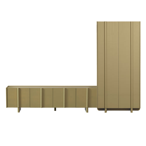 WOOOD tv-Meubel 200 cm & opbergkast 101 cm Basu - Grenen - Moss - 53x200x46/210x101x46