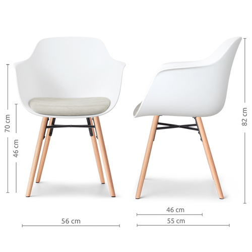 Nolon Nena-Liz eetkamerstoel wit met naturelbeige zitkussen - houten onderstel