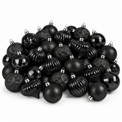 Mica Decorations Kerstbal Onbreekbaar Zwart 40 Stuks - Kerstballenset met Diameter van 6 cm - Kerstballen van Gerecycled Polystyreen -