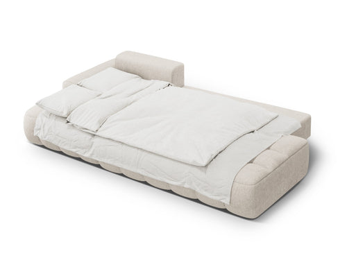 Cosmopolitan Design Uitklapbare hoekbank links met opbergdoos Linz 3-zits, structurele stof beige - 142x275x84cm