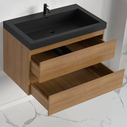 LOMAZOO badkamermeubel Monaco - zwevend - zwart - warm eiken - 80 cm