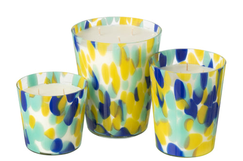 J-Line geurkaars Noa Strepen - White Tea - glas - blauw/geel - large - 95U
