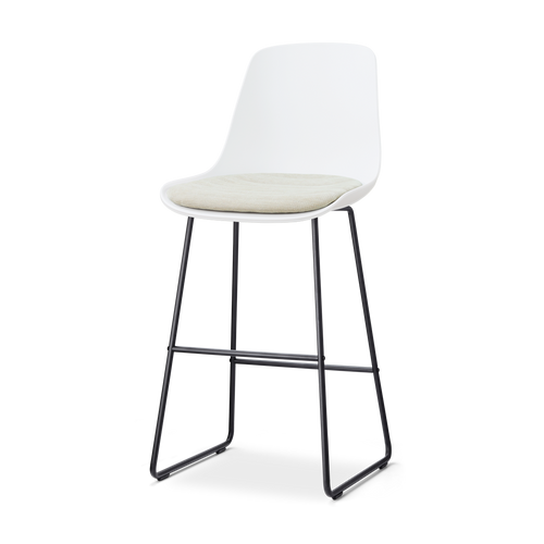 Nolon Nino-Liv Barkruk Wit met Naturelbeige Zitkussen Zwarte Poten 75 Cm