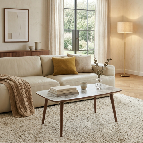 Calicosy - Salontafel LIORA - Wit marmereffect 100x54x45 cm