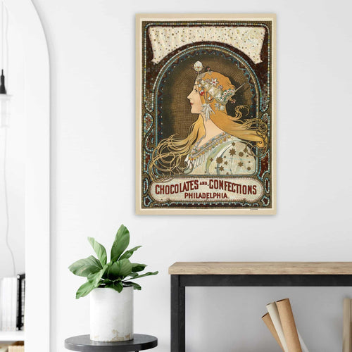 Artfulprints Poster met Lijst Alphonse Mucha - Chocolates and confections Philadelphia   - 30x40 cm - Bruin
