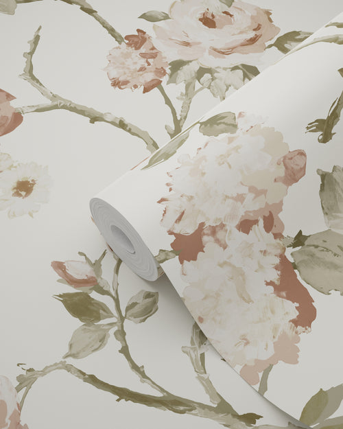 ESTAhome behang vintage bloemen gebroken wit en oudroze - 53 cm x 10.05 m - 139406