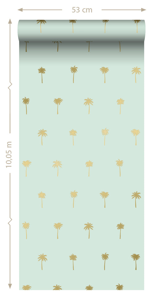 ESTAhome behang palmbomen mintgroen en goud - 53 cm x 10.05 m - 139159