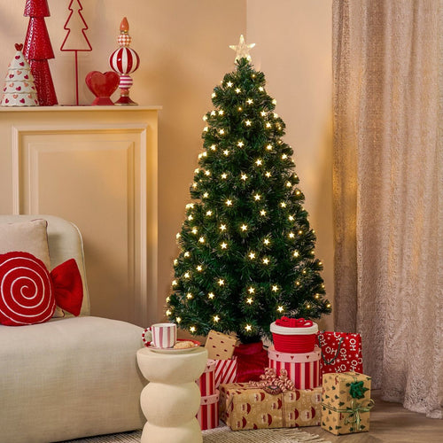 Luca Lighting Mercury Kerstboom met LED Verlichting en Fiber Optic Effect - Kerstversiering voor Binnen met Stervormige Piek - Kunstboom Makkelijk op