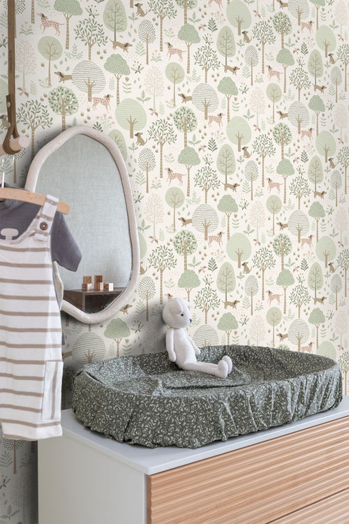 ESTAhome behang honden vergrijsd mintgroen en wit - 53 cm x 10.05 m - 139709