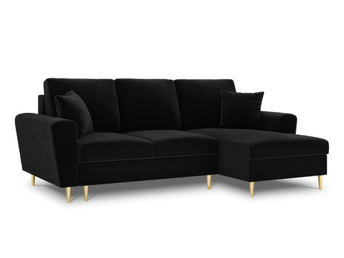 Cosmopolitan Design Converteerbare hoekbank rechts met opbergdoos Kyoto 4-zits, flueel, zwart - 145x241x88cm