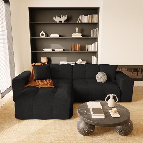Sia Home - Hoekbank links MAEL - bouclé-stof donker antraciet 230cm