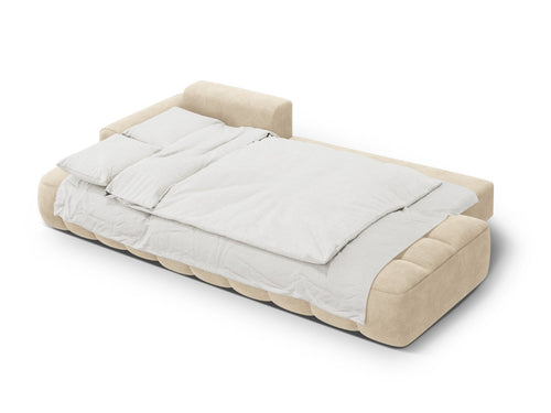 Cosmopolitan Design Uitklapbare hoekbank links met opbergdoos Linz 3-zits, flueel lichtbeige - 142x275x84cm