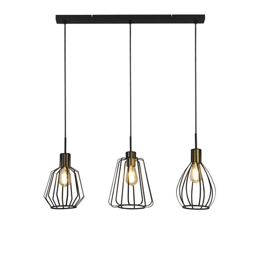 Searchlight Melbourne Hanglamp met 3 lampen, zwart, antiek messing