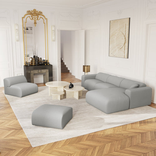 Sia Home - Brede rechte hoekbank MYRA - geweven stof lichtgrijs 280cm