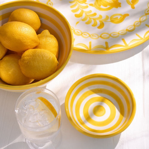 J-Line kom Granada Stripes Low - keramiek - wit/geel - small - Ø 14 cm - vtwonen shop