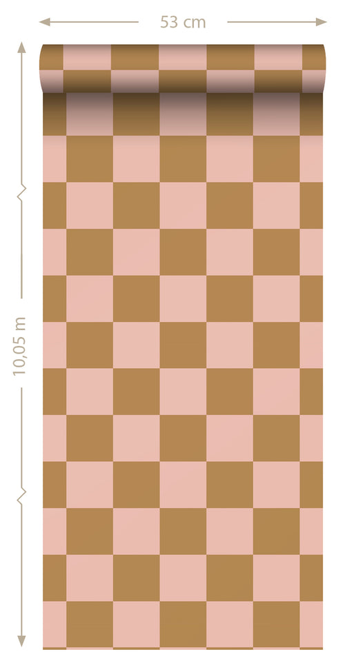 ESTAhome behang geblokt motief roze en bruin - 50 x 900 cm - 131420 - vtwonen shop