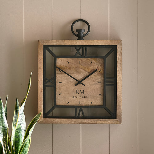 Rivièra Maison Queens Square Wall Clock - Glas, MDF - Naturel - vtwonen shop