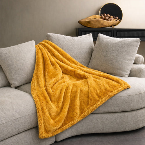 STANLEY - Plaid 150x200 cm - fleece deken met teddy en fleece - Golden Glow - geel