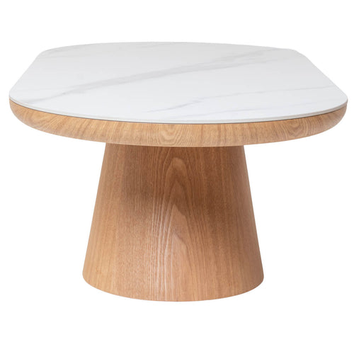 Giga Meubel Salontafel Alba - Ovaal Naturel Hout/Keramisch - 120x60x38cm