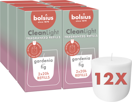 Bolsius navullingen CleanLight - 12 stuks - gardenia & fig - vtwonen shop