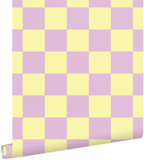 ESTAhome behang geblokt motief lila paars en geel - 53 cm x 10.05 m - 131134 - vtwonen shop