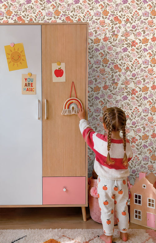 ESTAhome behang bloemetjes paars en oranje - 53 cm x 10.05 m - 131327