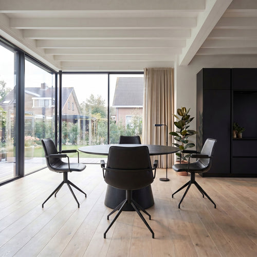 Furnhouse eetkamerstoelen armleuning Isabel - Zwart - Kunstleer - Set van 6