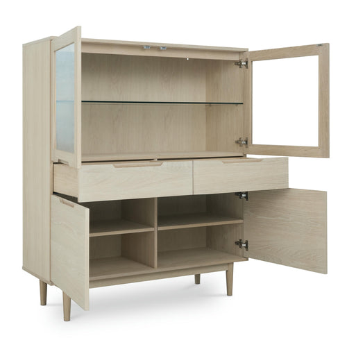 Furnhouse vitrinekast Kerteminde - Witte olie - MDF, Eikenfineer, Glas - 45x124x146