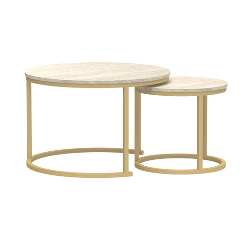 Calicosy - LENNY Set van 2 ronde salontafels - Eiken - 70x70x45,5 cm