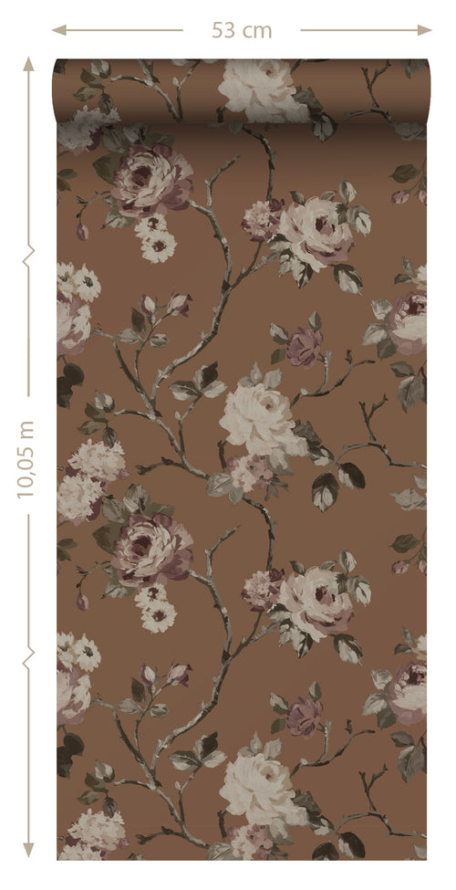 ESTAhome behang vintage bloemen terracotta bruin - 50 x 900 cm - 139408