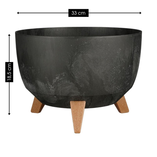 Mica Decorations Doppio Plantenbak op Poten - 18,5 x Ø33 cm - Plantenbakken voor Buiten - Bloembakken voor Balkon - Gerecycled Plastic - Zwart