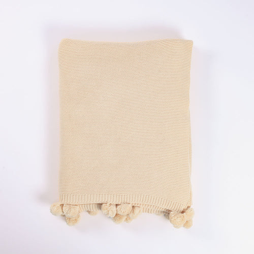 HOME DELUXE Katoenen deken incl. pompons ELIA Beige - 140 x 200 cm - vtwonen shop