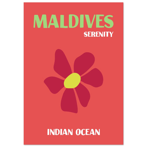Artfulprints Poster met Lijst Indian Ocean - Maldives   - A4 21x29.7 cm - Rood