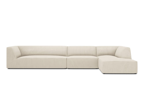 Micadoni rechter hoekbank Ruby 5-zits, ribfluwelen, lichtbeige - 180x366x69cm