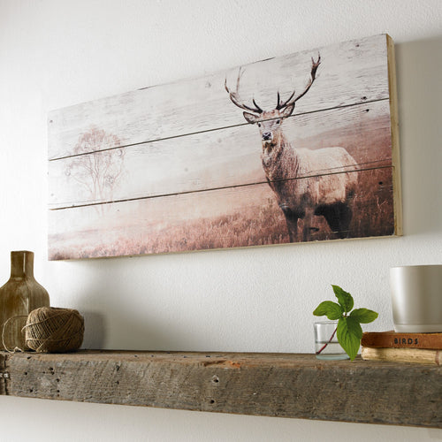Art for the Home Hert Print op Hout 30x70 cm