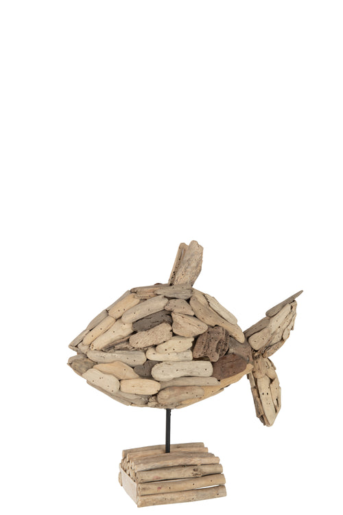 J-Line decoratie Vis Op Voet Stukken - hout - naturel - small
