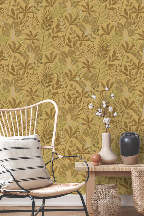 ESTAhome behang bladeren donker geel - 50 x 900 cm - 139814 - vtwonen shop