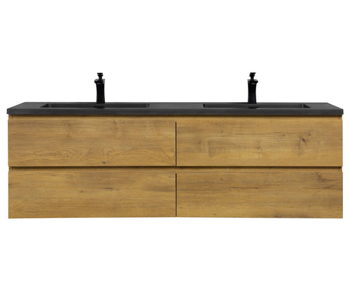 Badplaats Badkamermeubel Set Angela 160 cm – Eiken – Badmeubel met Zwarte Wastafel
