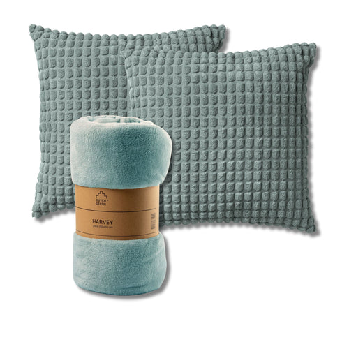 Dutch Decor - VOORDEELSET - 3-delig - Rome & Harvey - 2 sierkussens 45x45 cm - 1 plaid 150x200 cm - groen - vtwonen shop