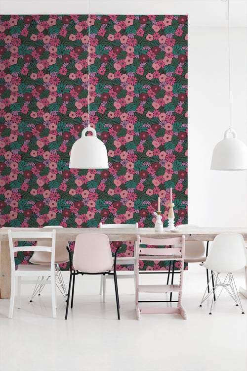 ESTAhome behang bloemen in Matisse stijl groen, roze en paars - 50 x 900 cm - 131137 - vtwonen shop