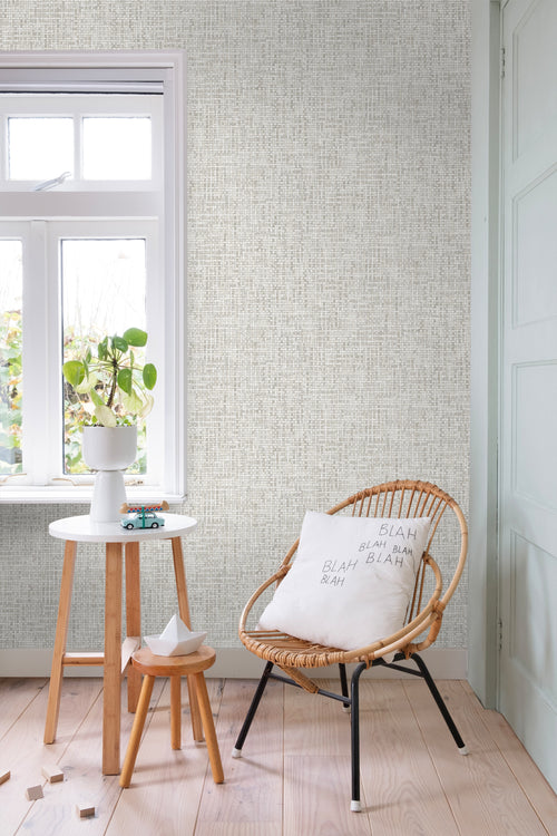 ESTAhome behang geweven linnenstructuur licht warm grijs - 53 cm x 10.05 m - 148660