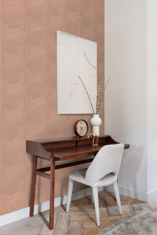 Origin Wallcoverings eco-texture vliesbehang grafisch 3D motief terracotta roze - 50 x 900 cm - 347943 - vtwonen shop