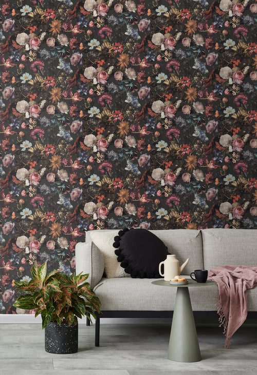 Walls4You behang bloemmotief grijs, roze en blauw - 53 cm x 10.05 m - 935330