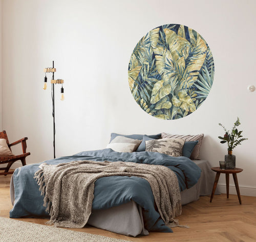 Komar zelfklevende behangcirkel Feuilles Tropicales blauw en groen - Ø 125 cm - 611164 - vtwonen shop